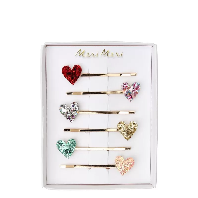 MERI MERI 6 Barrettes Coeur Glitter Store