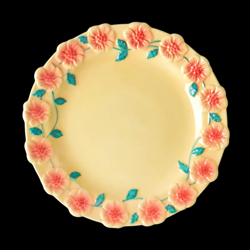 RICE Assiette Ceramique Fleurs 2 Tailles - Creme Shop