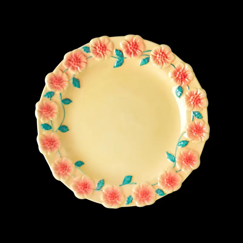 RICE Assiette Ceramique Fleurs 2 Tailles - Creme Shop