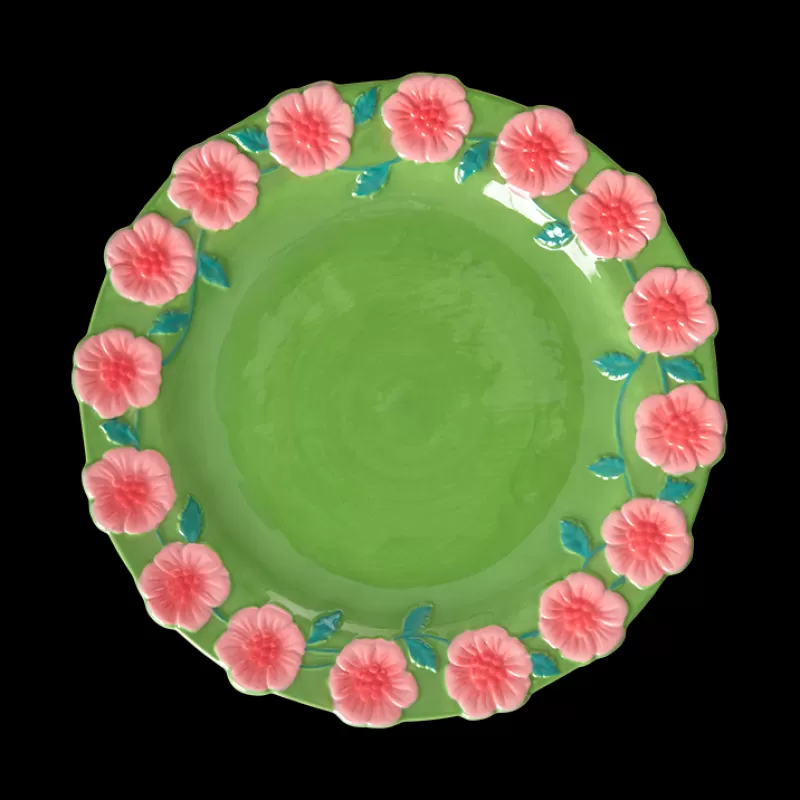 RICE Assiette Ceramique Fleurs 2 Tailles - Vert Sauge Outlet