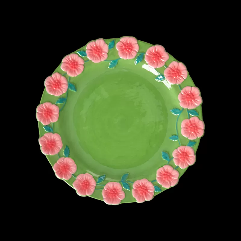 RICE Assiette Ceramique Fleurs 2 Tailles - Vert Sauge Outlet