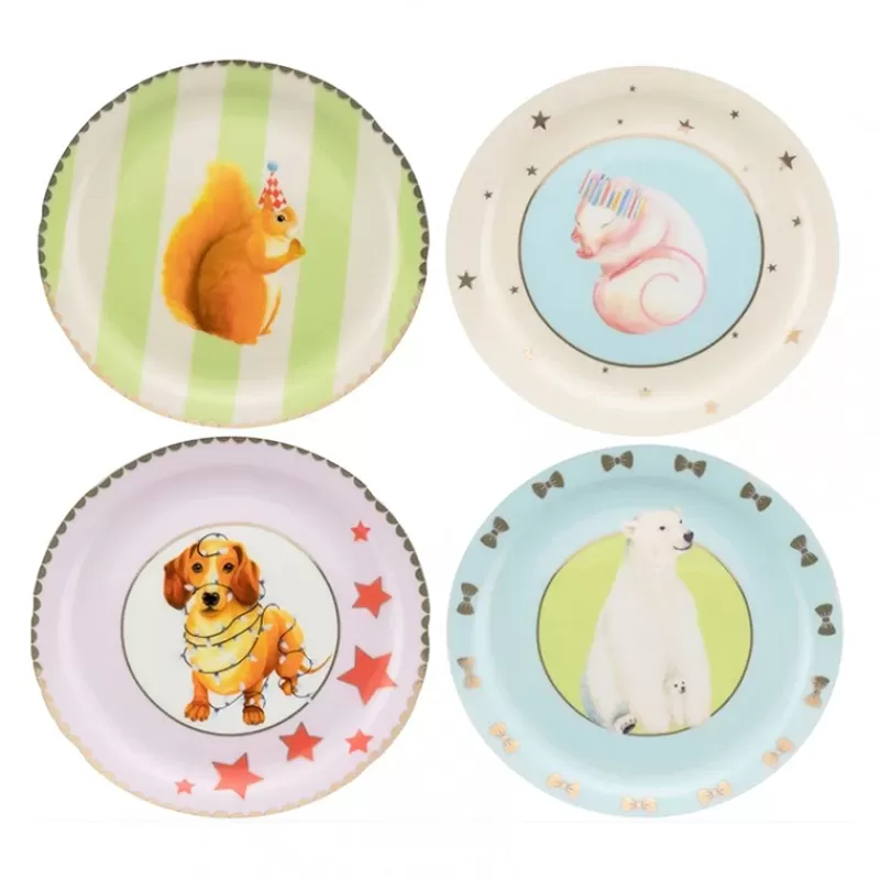 YVONNE ELLEN Set De 4 Assiettes Animaux - Noel Cheap